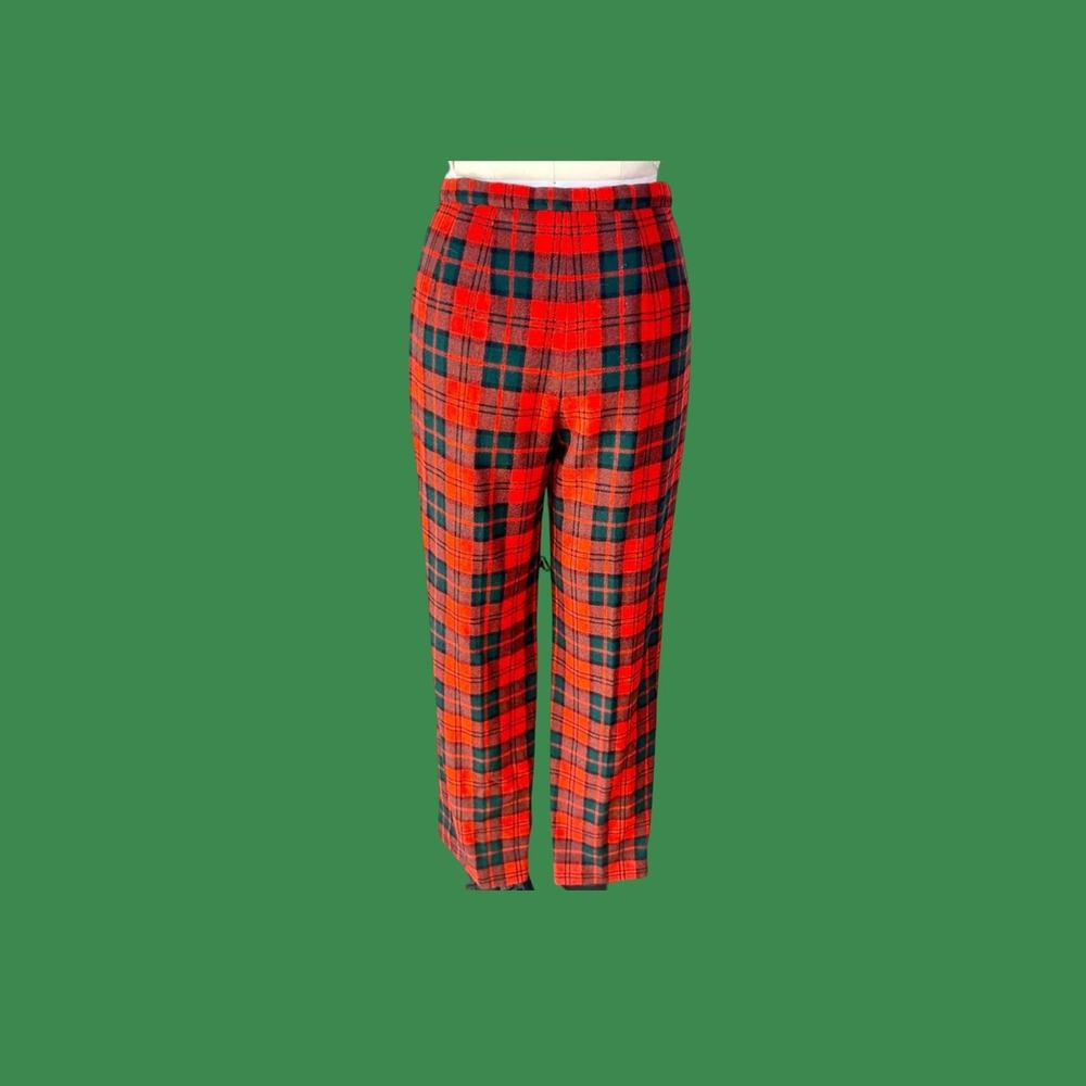 Vintage Pendleton Red Green Tartan Plaid Wool Trousers High Waist Pants M